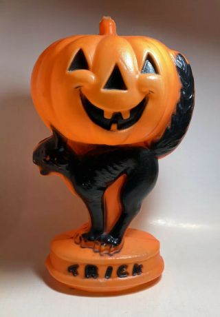 Vtg Halloween Pumpkin & Cat 13 " Plastic Blow Mold Light Up Trick Treat