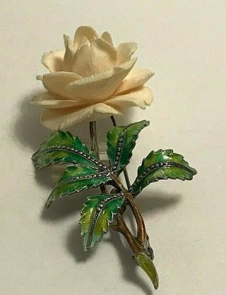 Vintage Alice Caviness Germany Sterling Silver Enamel Rose Flower Pin Brooch