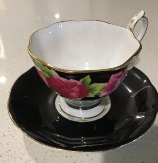 Vintage Royal Albert Noire Teacup And Saucer,  With “english Rose” Motif,  Discont