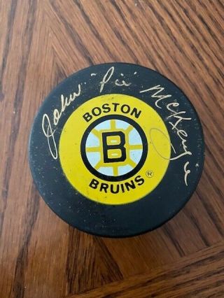 John " Pie " Mckenzie Autographed Hockey Puck W/ Auto Boston Bruins Nhl