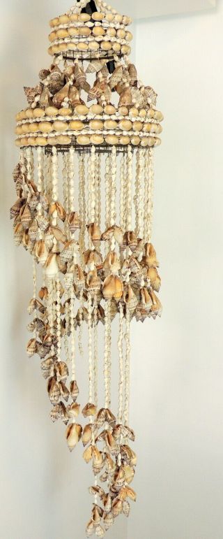 Vintage Seashell Hanging Mobile Spiral Shell Bohemian Canopy Wind Chime 34 " Long