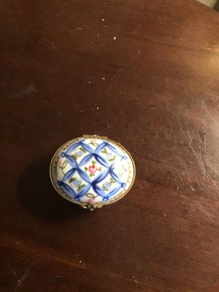 Vintage Limoges Peint Main Porcelain Floral Blue Swags Ring Trinket Box