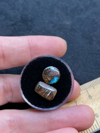 Pretty Polished Boulder Opal Cabochons In Gem Jar - 1.  2 Grams - Vintage Estate Find