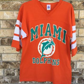 Logo 7 Miami Dolphins Jersey Mens Shirt Large Nfl Football Made Usa Orange Vtg