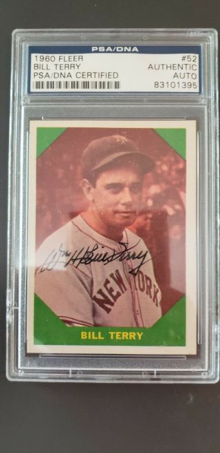 1960 Fleer 52 William Wm.  Bill Terry Autographed Psa/dna Slabbed Signed Auto