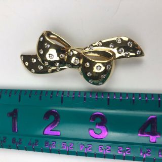 Vintage Signed Givenchy Gold Tone Rhinestone Bow Womens Brooch Pin