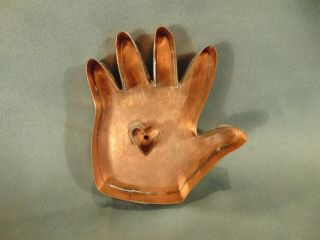 Vintage Copper Cookie Cutter Heart In Hand Center 4 1/2 " Mold Art Valentines Day