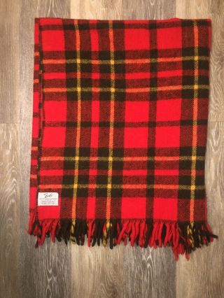 Vintage Red/black Plaid Wool Fringed Camp Blanket Faribo Made In Usa