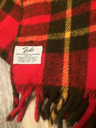 Vintage Red/Black Plaid Wool Fringed Camp Blanket Faribo Made in USA 2
