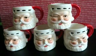 Vintage Set Of 5 Mini Winking Santa Claus Cups / Mugs