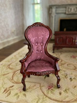 Vintage Miniature Dollhouse 1/24 Scale Artisan Mauve Silk & Wood Parlor Chair