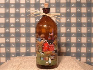 Vintage 16 Oz.  Brown Glass Clorox Bottle With Cork,  Laundry Day Hand Painted