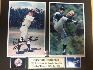 Autograph Whitey Ford & Sandy Koufax 2 4x6 Matted To 8x10 Color Photo With