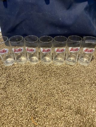 Set Of 7 Vintag Pepsi - Cola 10 Oz Double Dot Soda Fountain Glass W/the Syrup Line