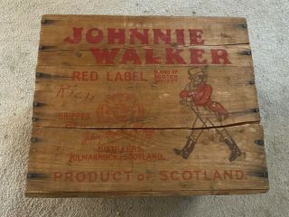 Vintage Johnnie Walker Red Label Scotch Whiskey Wood Wooden Crate Box