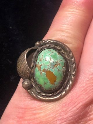 Vintage Silver & Green Turquoise Ring - Old Pawn? Navajo?