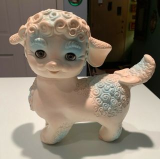 Vintage Rubber Lamb Squeaky Toy Edward Mobley Co 1961 Movable Pink Eyelids