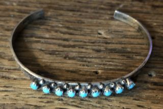 Vintage 925 Sterling Silver Hand Stamped Cuff Bracelet W 9 Turquoise Stones