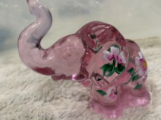 Vintage Fenton Art Glass Pink Hand Painted Elephant Rose Belle Figurine
