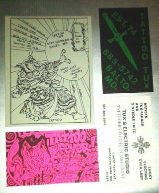 Vintage Tux Tattoo Business Card Flash Baltimore 1990s 70s