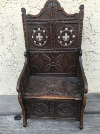 Antique French Doll Chair Hand Carved Wood