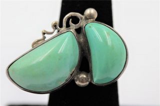 Vintage Navajo Sterling Silver Turquoise Handmade Old Pawn Size 7.  75 Heavy Ring