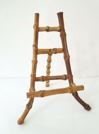 Vtg Natural Burnt Bamboo Easel Stand For Photos/art/plates 8 " Chinoiserie Decor