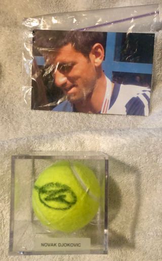 Novak Djokovic Signed Tennis Ball In Plastic Case With Photo -