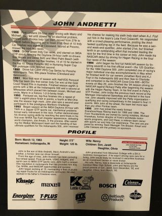 John Andretti 1996 Signed 37 Kmart/Little Caesars Winston Cup 91/2X11 Postcard 3
