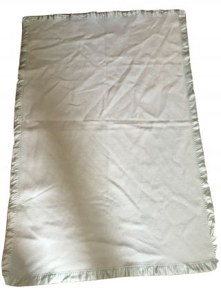 Usa Baby Blanket Green Thermal Cotton Nylon Satin Trim 36 X 50 Vintage