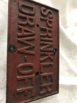 1920 ' s Vintage Red Cast Iron Fire Sprinkler Main Drain Sign ' Draw Off ' (25) 3