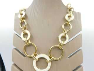 Vintage Crown Trifari White Enamel Circle Choker Necklace Dangling Crown T Logo