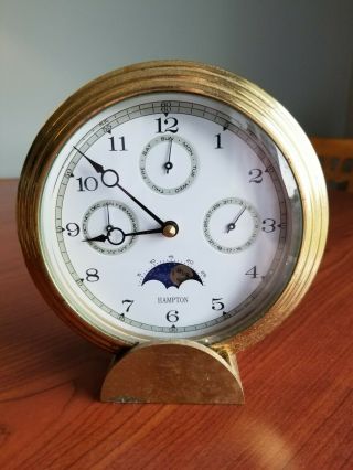 Vintage Heavy Hampton Brass Quartz Shelf Mantle Clock