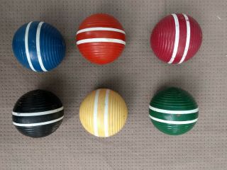 Vintage 3 " Croquet Ball Set Of 6 Ribbed 2 Stripes