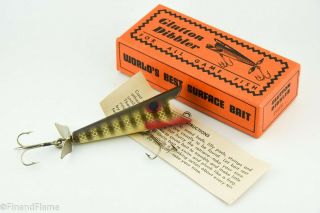 Vintage Glutton Dibbler Minnow Antique Fishing Lure With Papers Jj34
