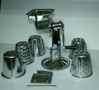 Vintage Deluxe Food & Vegetable Processor Cutter Grater Stainless With 5 Cones