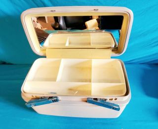 Vintage Samsonite Profile Cream Train Makeup Case Hard Side Mirror/Tray/Keys 2