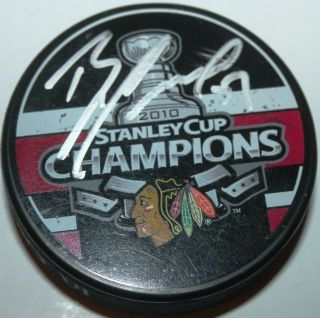Brian Campbell Signed Chicago Blackhawks 2010 Stanley Cup Champs Puck W/case
