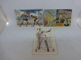 3 Vintage Signed Jack Dempsey Broadway Restaurant York City Boxing Postcard