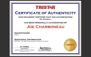 Joe Charboneau Autograph Baseball,  TRISTAR - Authenticated,  