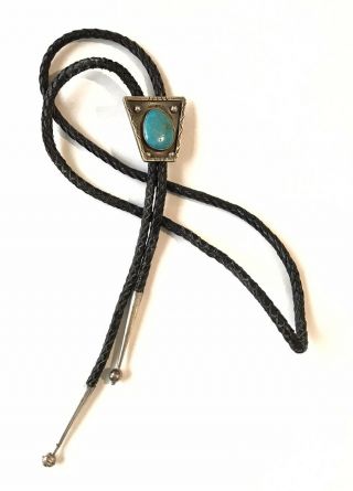 Vintage Navajo Sterling Silver Bench Bead Turquoise Bolo Tie