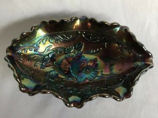 Vintage Fenton Blue - Green Iridescent Carnival Oval Glass Dish,  8” X 5” X 2”