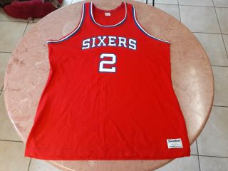 Auth Vtg Sand Knit Nba Philadelphia 76ers Sixers 2 Moses Malone Jersey Red