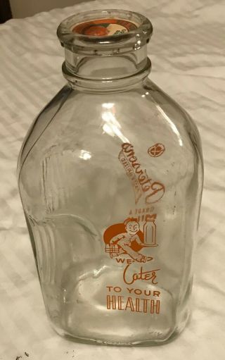 Vintage Glass Milk Bottle Half Gallon Peterson’s Dairy " We Cater To Your Health "