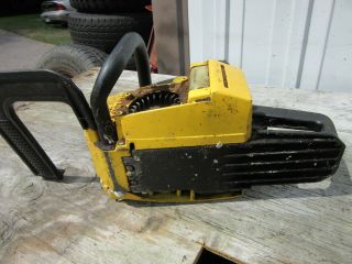 Vintage McCulloch 610 Chainsaw,  Yellow black flywheel turns good no bar or chain 3