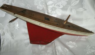 Vintage Keystone Wooden Sailboat Yacht Toy Model Wood Sail Boat 20 1/2” Long