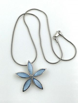 Vintage.  925 Sterling Silver & Blue Mother of Pearl Flower Pendant Necklace 16 
