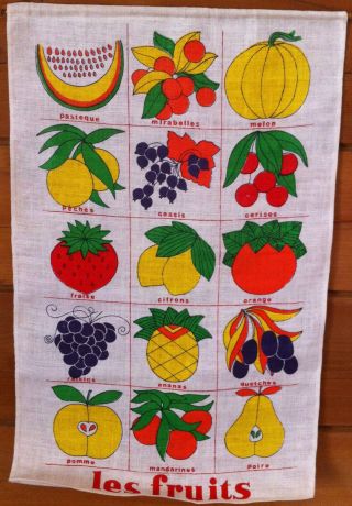 Vtg 60s 70s French Canvas Wall Hanging Fruit Rustic Country Farmhouse Decor Boho