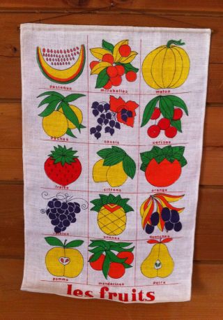 Vtg 60s 70s French Canvas Wall Hanging Fruit Rustic Country Farmhouse Decor Boho 2