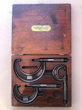 Vintage Lufkin Micrometer Set Of 3 With Wooden Box 1943,  1942,  1941